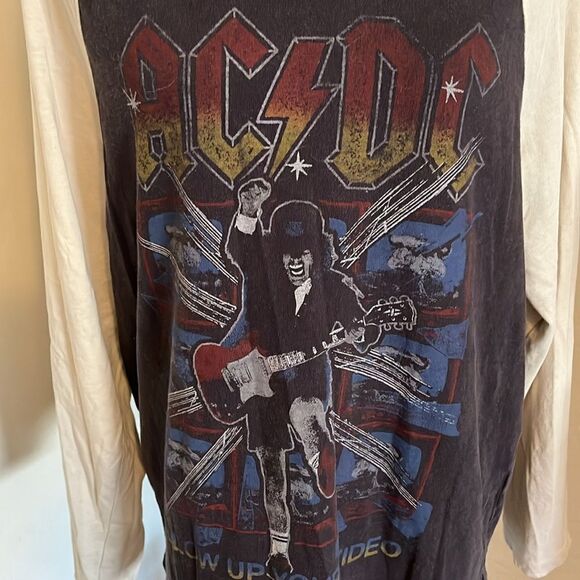 Lucky Brand AC/DC Distressed Ripped Blow Up Your Video Graphic Shirt Music Band - Picture 4 of 11
